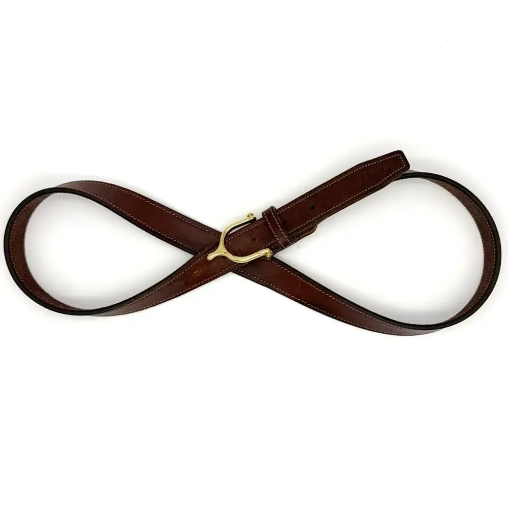 Vintage Orvis Brown Leather Brass Buckle Belt Size 34 English Bridle Made in USA